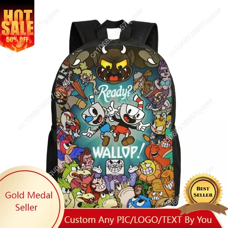 

Custom Hot Game Cartoon Cuphead Mugman Backpacks Men Women Casual Bookbag for School College Bags