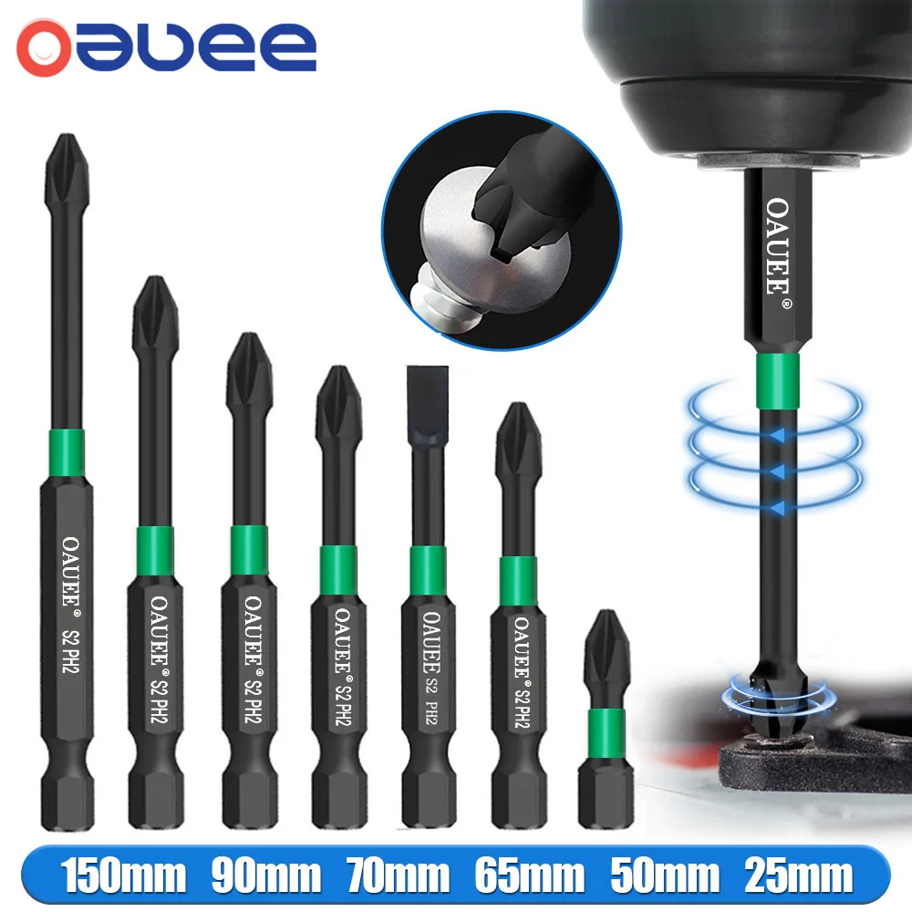 Oauee Magnetic Batch Head Impact Strong Cross PH2 Bit High Hardness Screwdriver Set 60/70/90mm Anti Non-slip WaterProof Bits Set