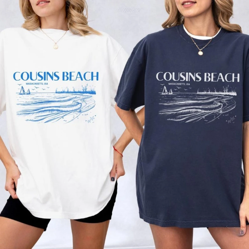 تي شيرت برسومات جرافيك للسيدات والرجال على الشاطئ من ابن عموم على الشاطئ، تي شيرت قطني للفيلم الجميل للموسم الثالث