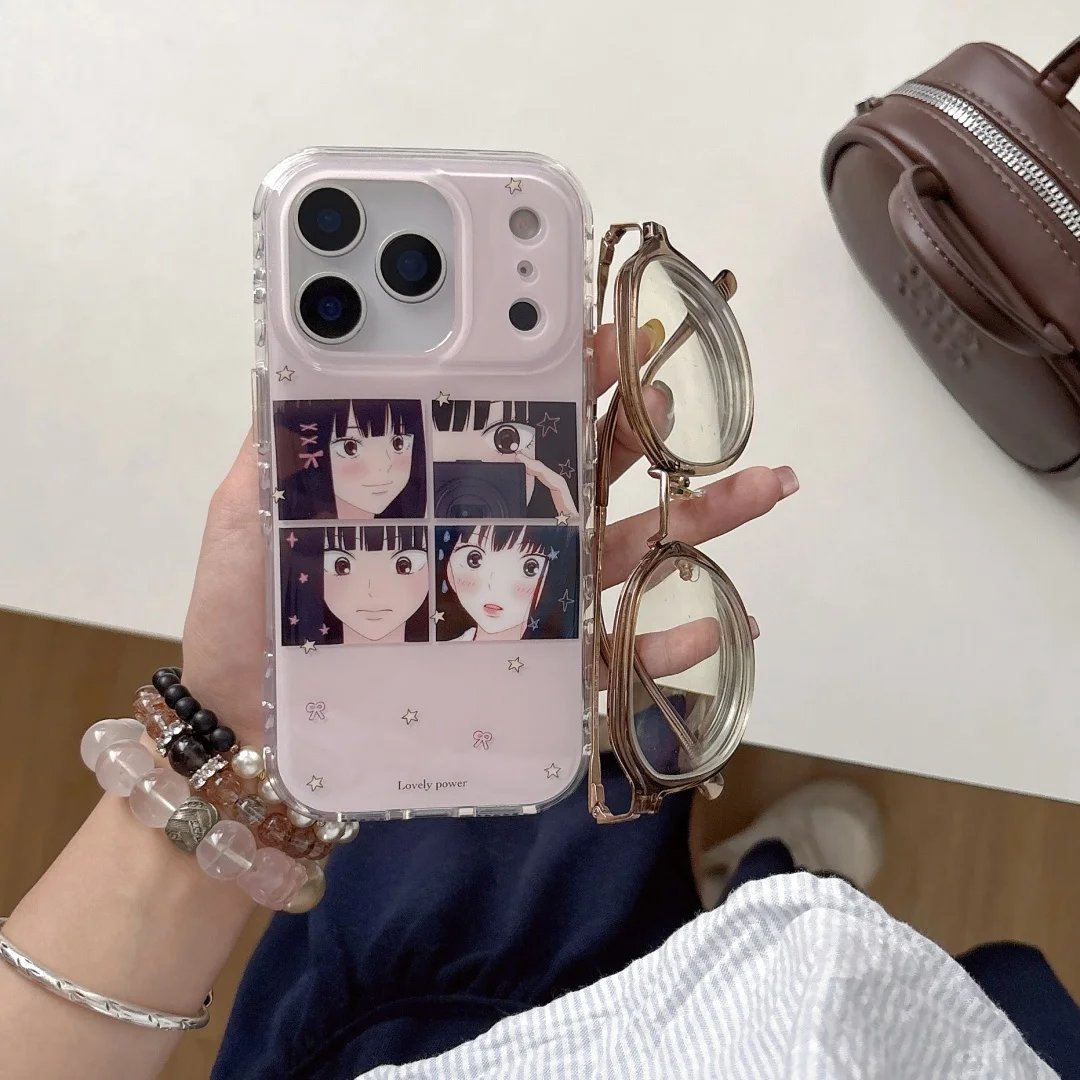 

Four-grid Lovely Girs Kawaii Anti-drop Soft Case For iPhone 17 16 15 14 13 12 Pro XR XS Max Plus Phone Y2k INS Cover