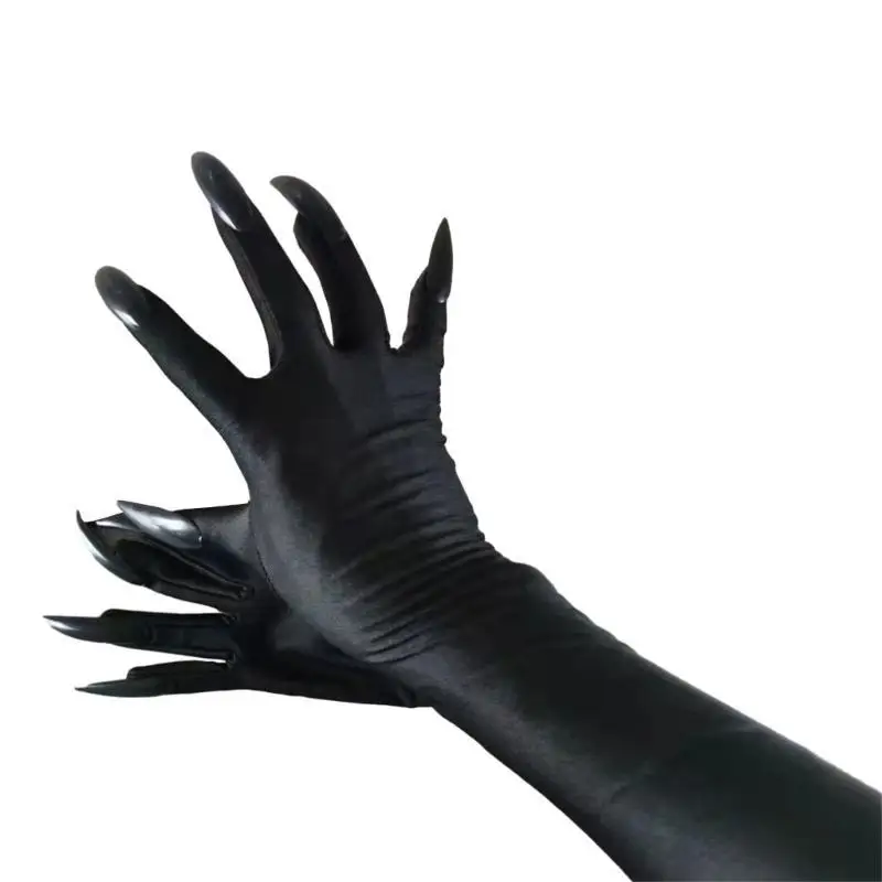 39BD Scary Halloween Wolf Claw Gloves Handmade Fingernails Witches Hand Mardi Gras Long Nails Birthday Cosplay Costume