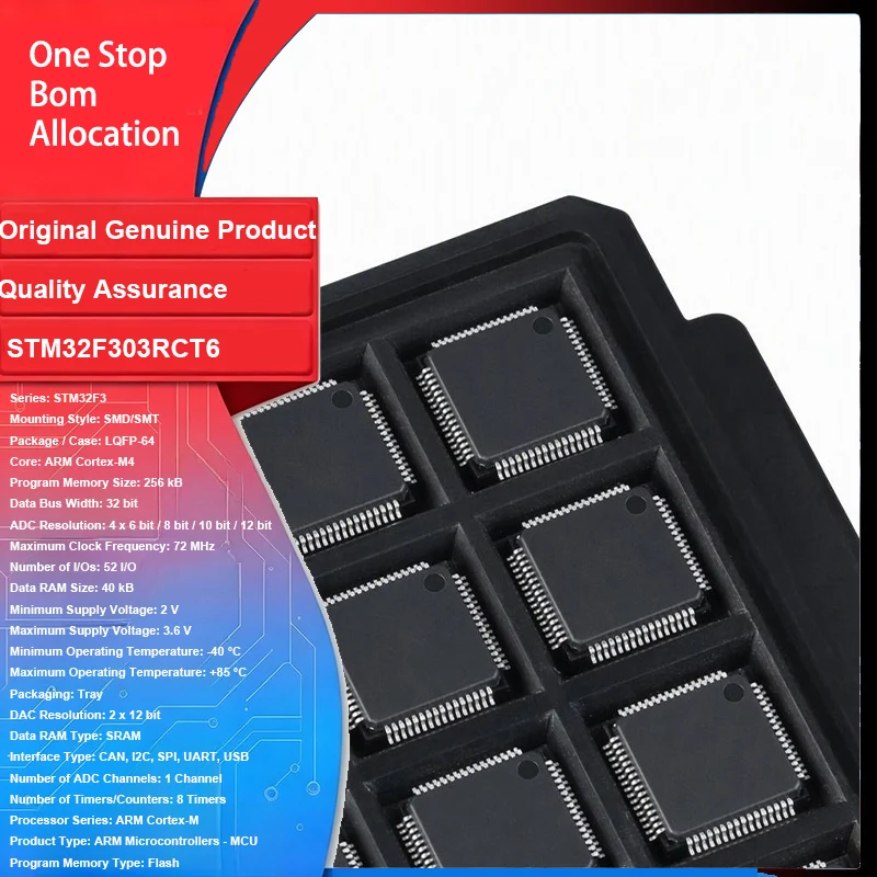Original New 1 Pcs STM32F303RCT6 LQFP-64 MCU 32-Bit ARM Cortex M4 72MHz 256kB MCU FPU IC Chip Electronic Components for Arduino