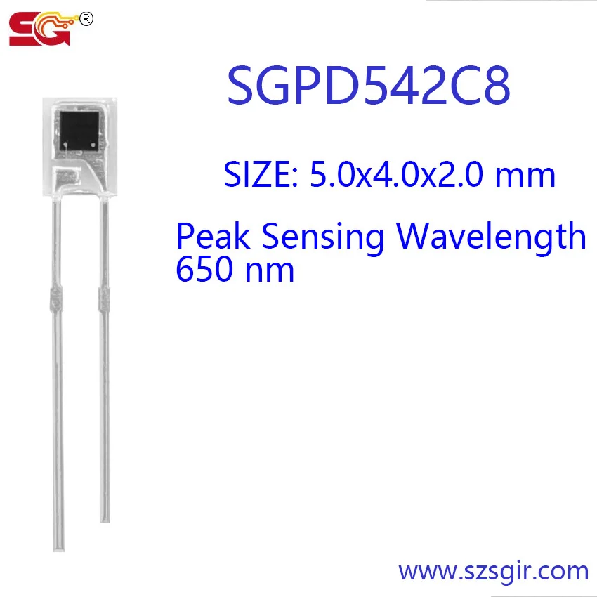 20 PCS, 5.0x4.0x2.0mm Rectangular Photodiode, SGPD542C8, 650nm Peak Sensing Wavelength, Photosensitive receiving diode