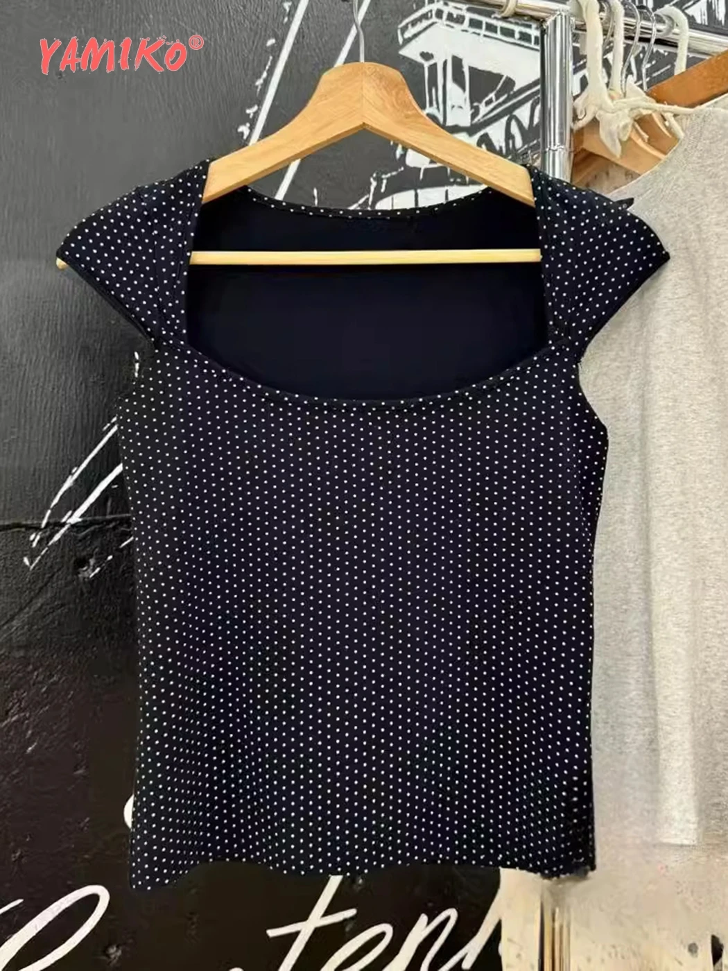 Polka Dot Square Neck T-Shirt Women Summer Trending Clothes Short Sleeve Tees Crop Tops Girls Youthful 2000s Y2K T-Shirts 2024