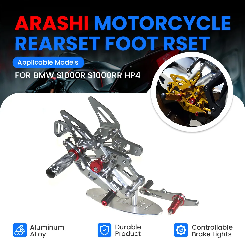 ARASHI Motorrad CNC Einstellbare Vorne Fuß Pedal Fuß Rset Fußrasten Hinten Set Fußrastenanlage Für BMW S1000R S1000RR HP4 2009-2024