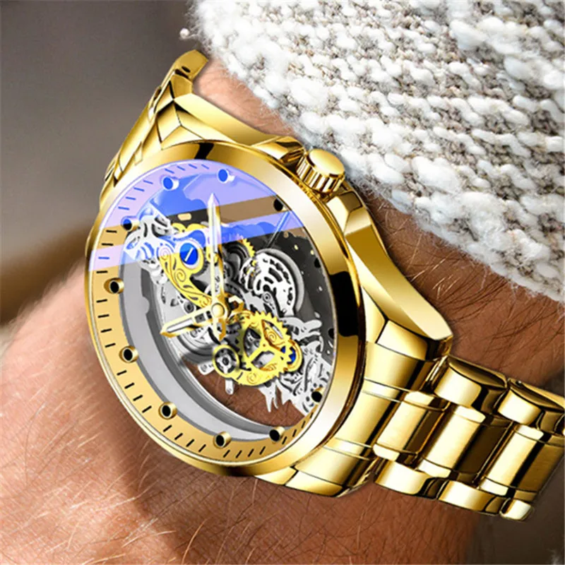 New Double sided Transparent Hollow Fully Automatic Mechanical Watch Men's Watch Men's Waterproof Glow Watch