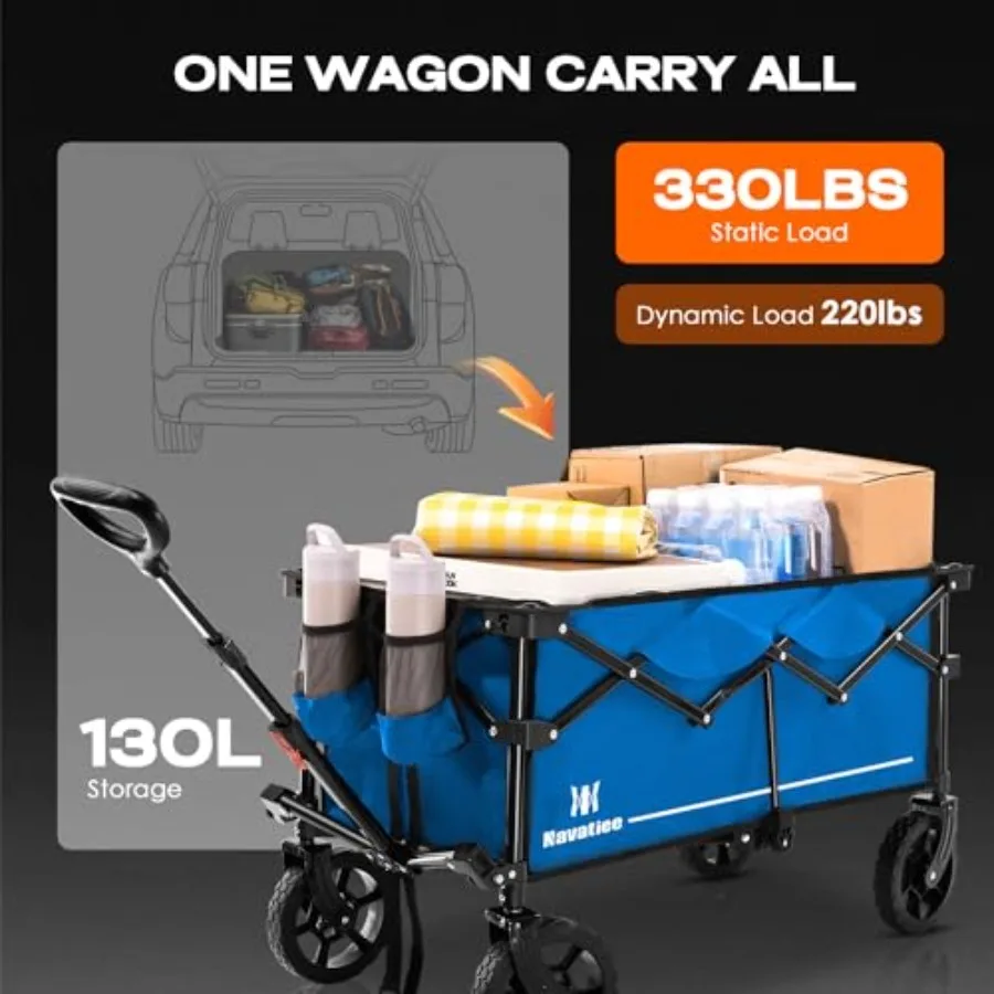 130L Collapsible Folding Wagon with Silent AllTerrain Wheels for Large Capacity Storage and Transport Ideal for Camping Shoppin
