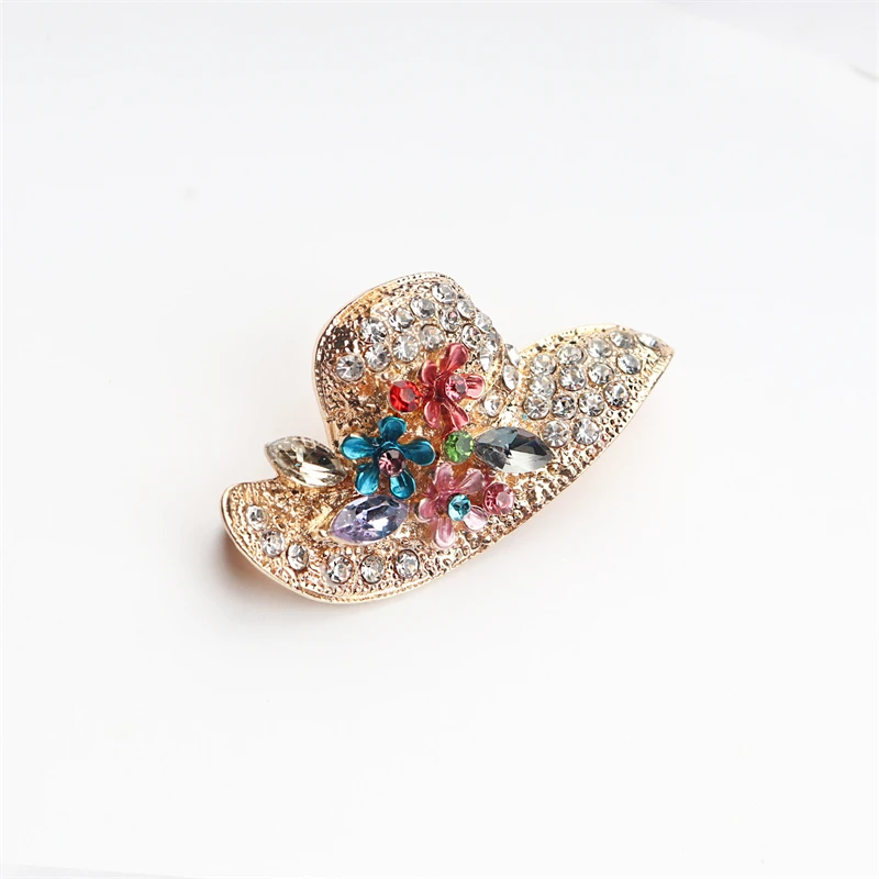 Hot Selling Retro Alloy Dripping Oil Full Drill Brooch Straw Hat Leaves Hat Pin Woman's  Temperament All-match Clothing Corsage