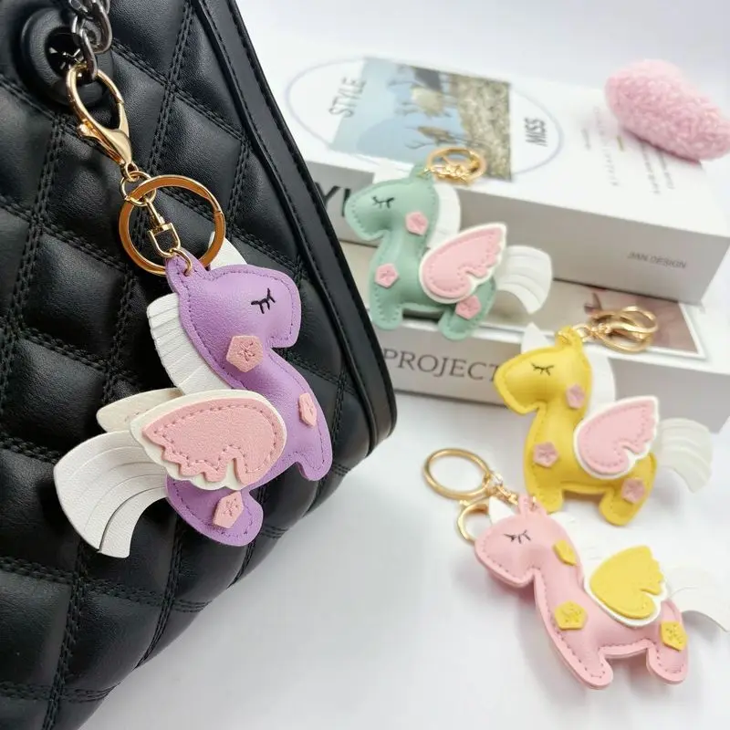 New Horse Keychains Women PU Leather Hanger Pendant Decoration For Bag Car Keyring Accessories Gifts