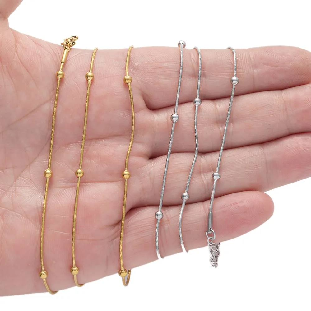 2 قطع الذهب الفولاذ المقاوم للصدأ جولة الأفعى كليب حبة سلسلة قلادة للنساء الرجال DIY مجوهرات سلسلة قابل للتعديل قلادة السائبة