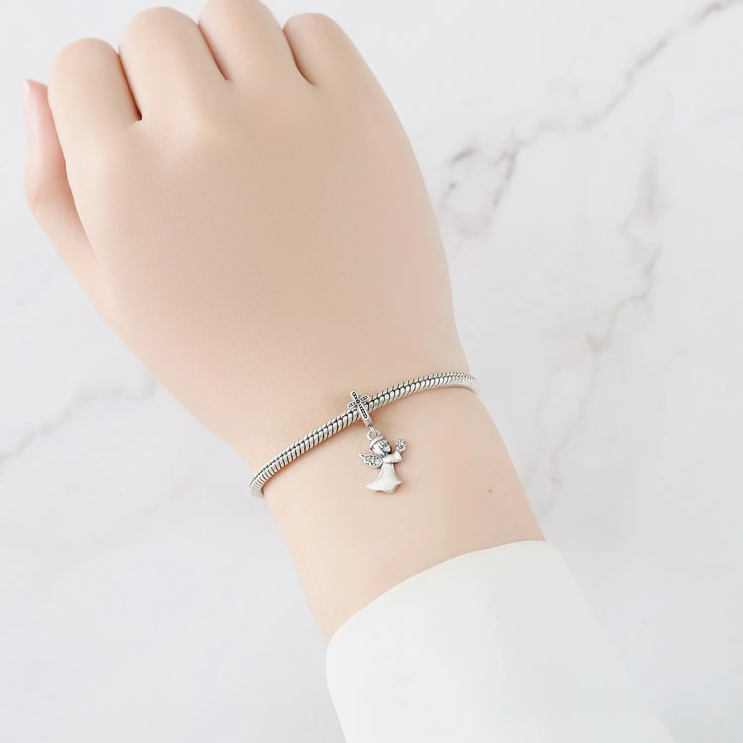 Dainty 925 Sterling Silver Charm Angel Prayer Bead Pendant Fit For Bangle Bracelet Necklace DIY Jewelry Birthday Gift For Women