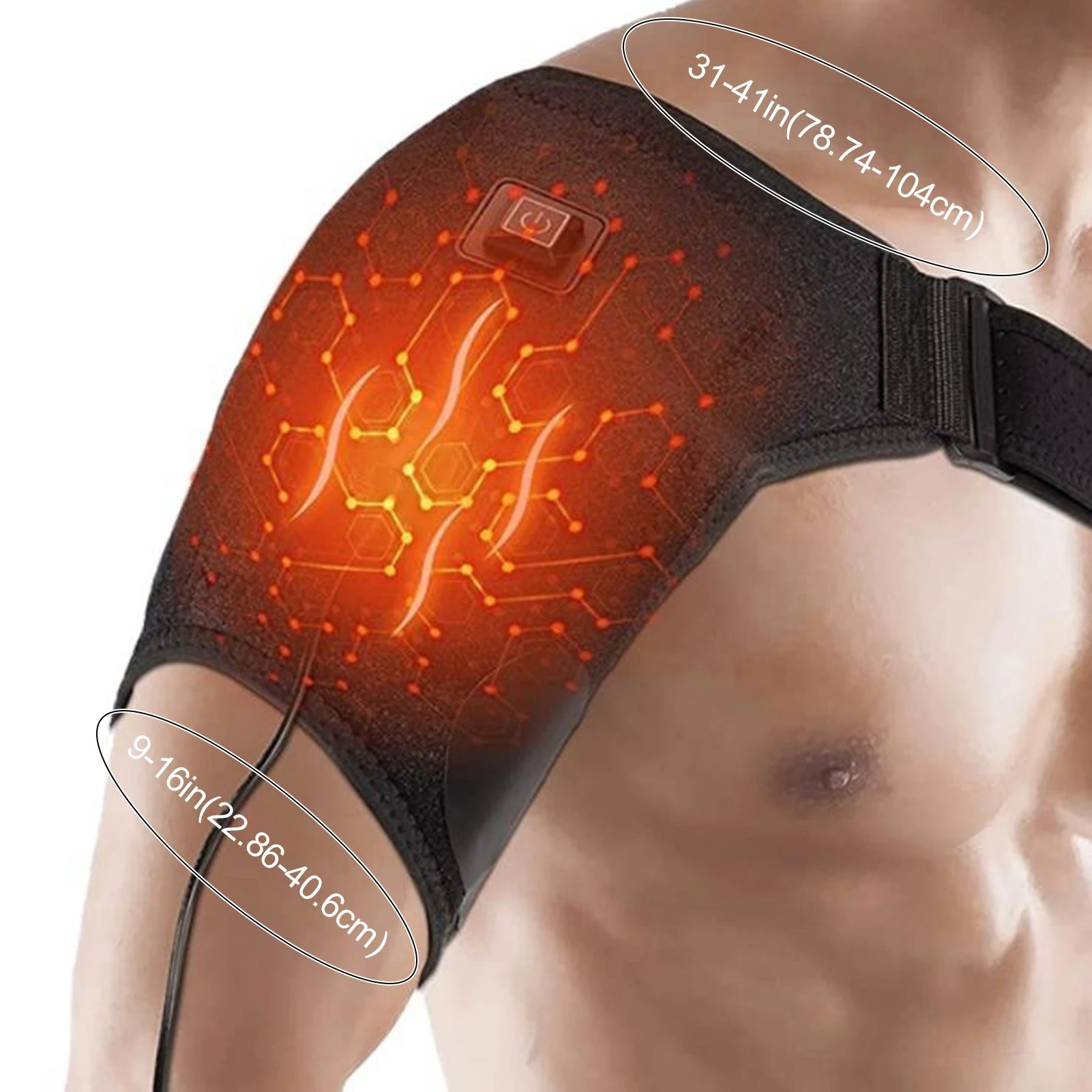 Neoprene Heated Shoulder Brace USB 3 Heat Settings Auto Off for Pain Relief Men Women Adjustable 27 Inch Strap