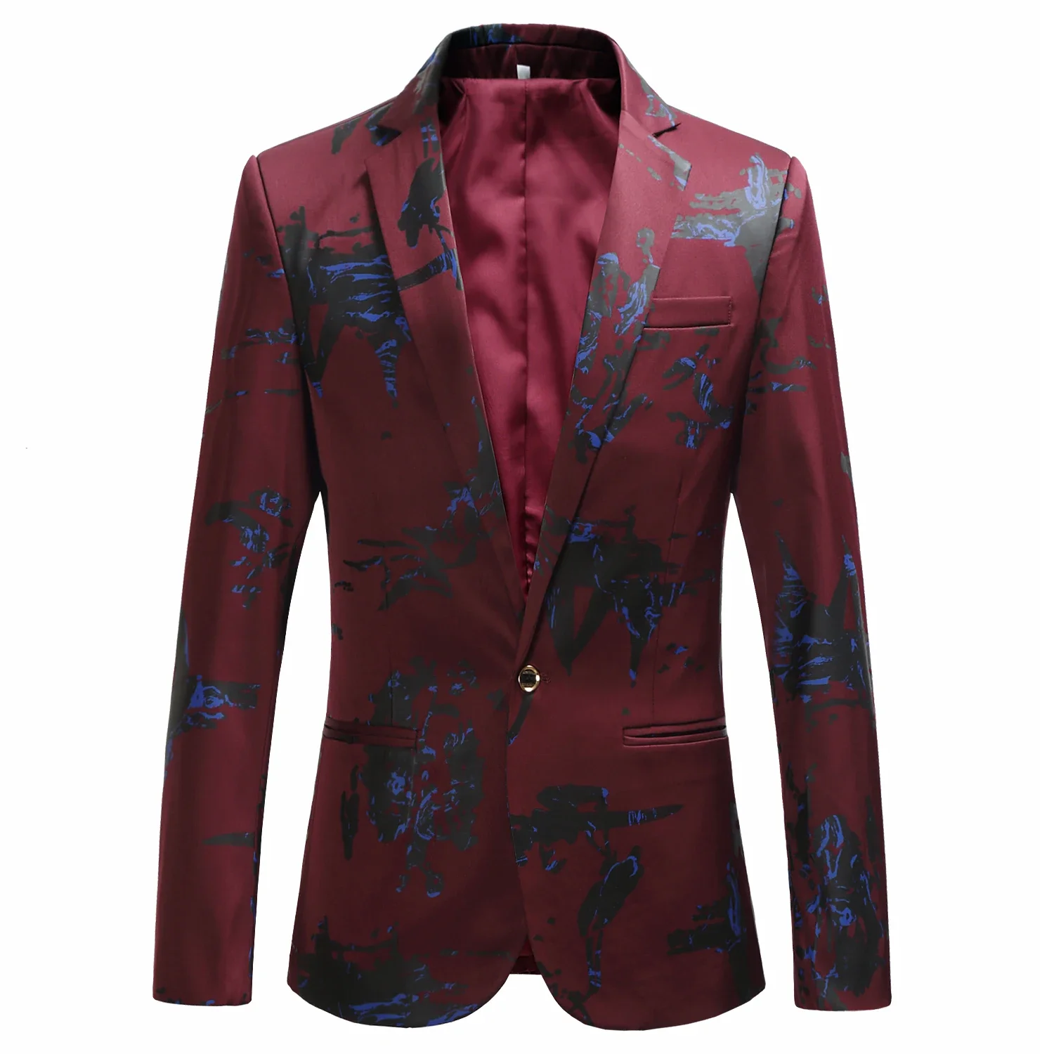 2023 Luxury Blazer Shiny Wine Red Blue Black Contrast Color Stand-up Collar Blazer Slim Fit Suit Party Prom Wedding Dress Jacket