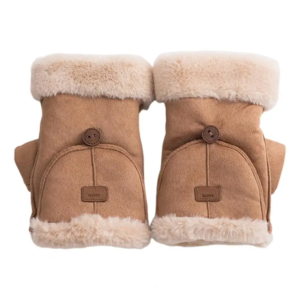 Mulheres inverno luvas de camurça conversível luvas sem dedos forrado de lã luvas quentes com punhos macios para ciclismo ao ar livre caminhadas