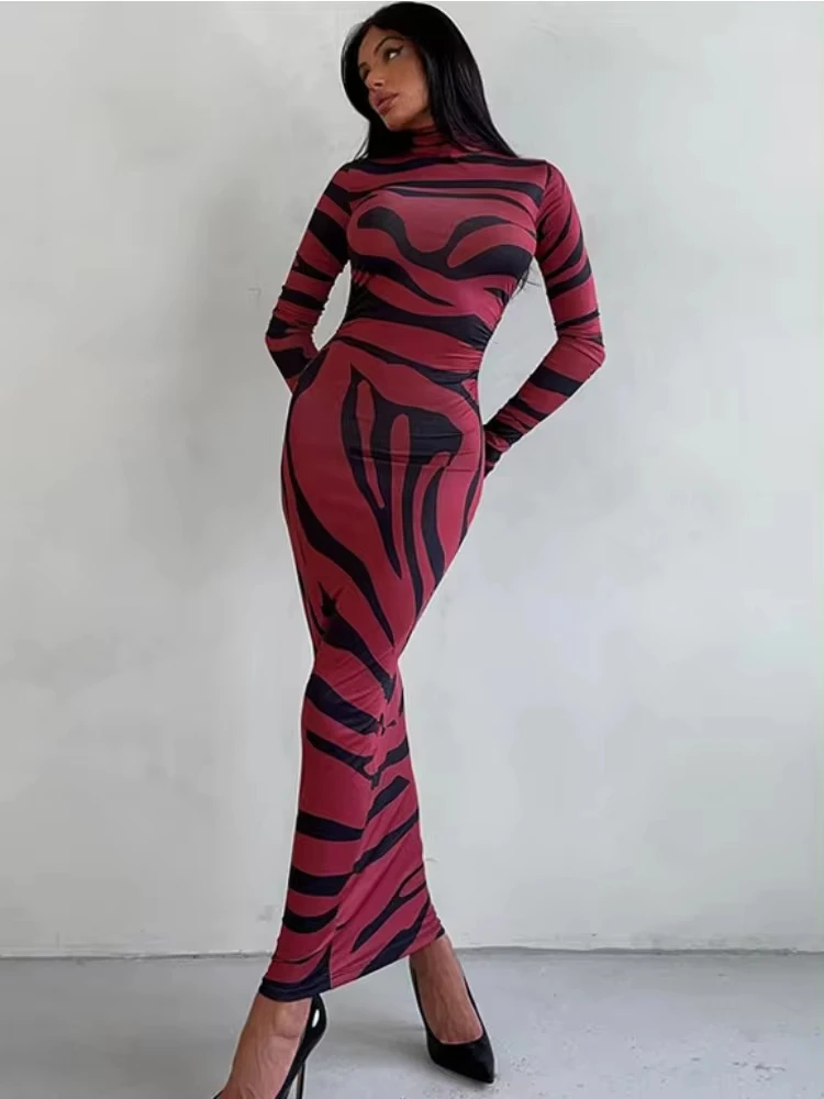 

Leopard Printed Female Maxi Dress Skinny Long Sleeve Sexy High Waist Fashion Summer Streetwear Dress Women's Leopard Dress
