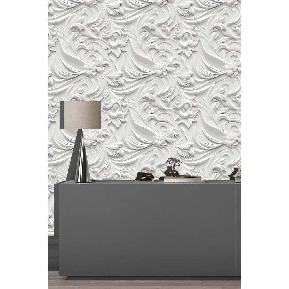 ورق جدران قابل للتقشير واللصق بالزهور البيضاء - فينيل قابل للإزالة للمستأجرين، مثالي للحمامات والمساحات الصغيرة