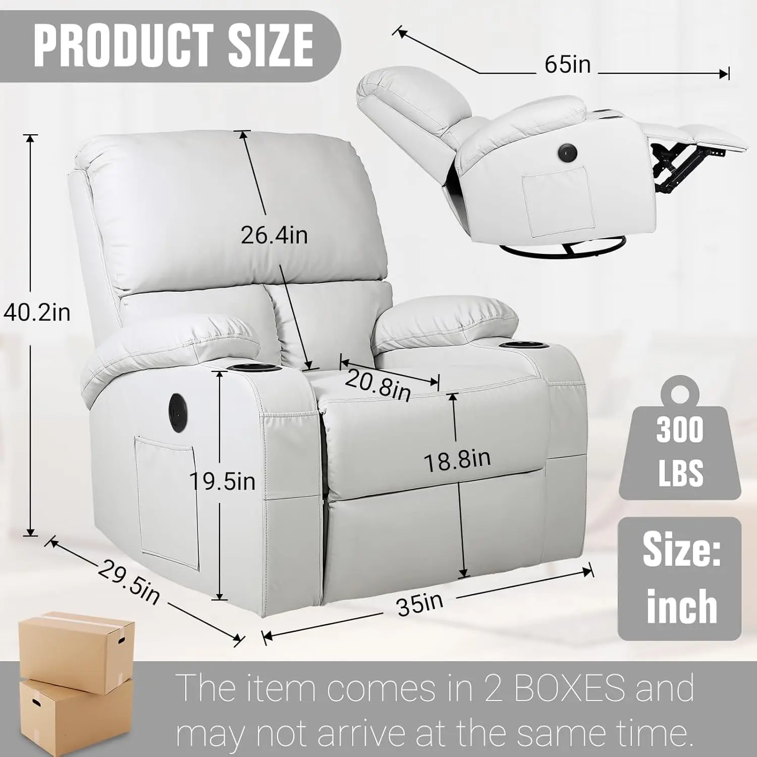 new 360° Swivel Rocking Recliner Chair with Massage, Heat, USB & Type-C Ports, Comfortable Lounge Seat, Customized