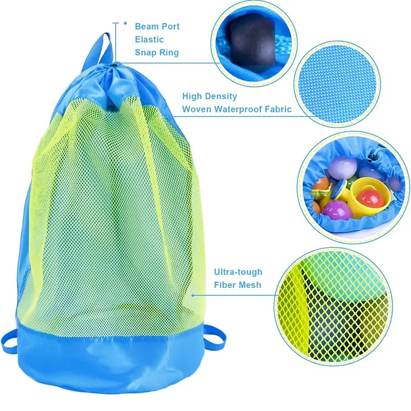 Portable Beach Bag Foldable Mesh Swimming Bag Toys Basket High Capacity Storage Bag for Kids Outdoor Children Swimming Dry Sack