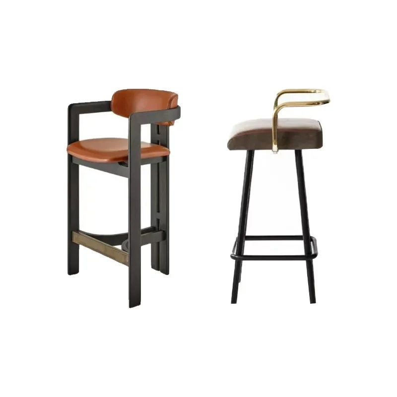 Light luxury high bar chair, modern simple solid wood back dining chair