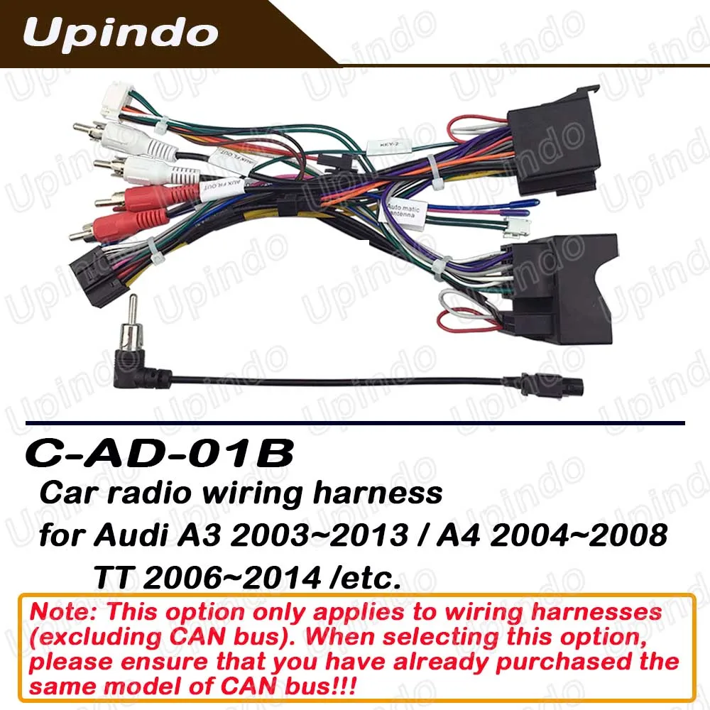 Car Stereo Power Cable with CAN Bus Adapter Android Radio Wiring Harness Connector for Audi A3 A4 TT