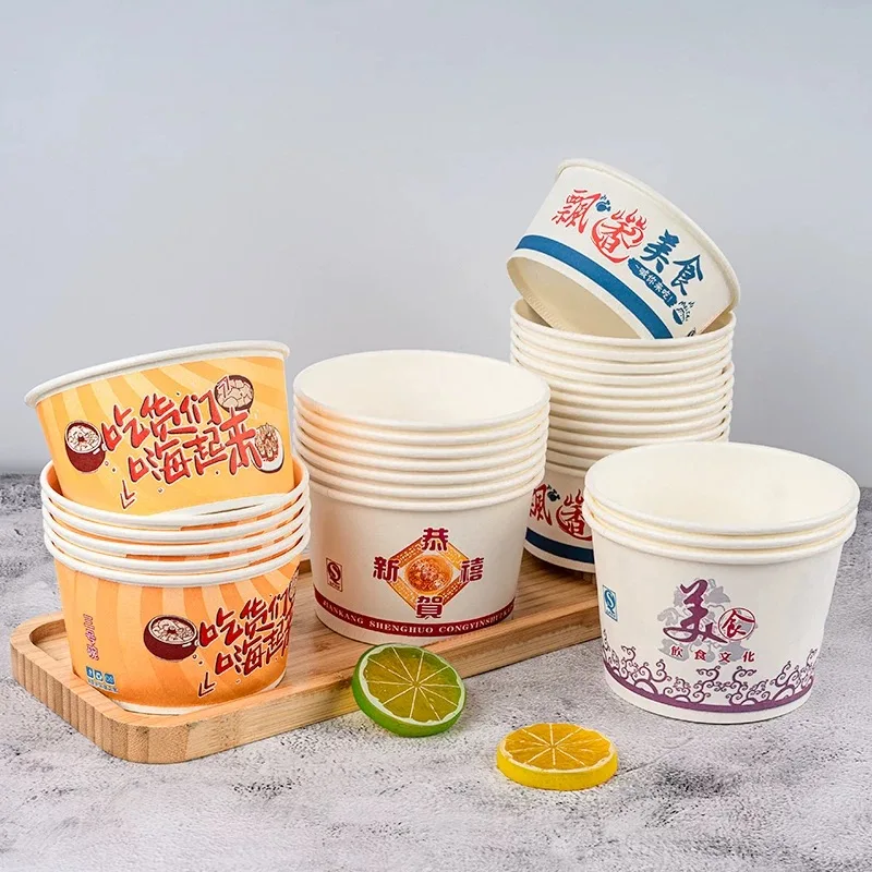 100pcs Customizable Disposable Paper Bowls Eco-Friendly Food Service Takeout Bowls for Catering And Parties