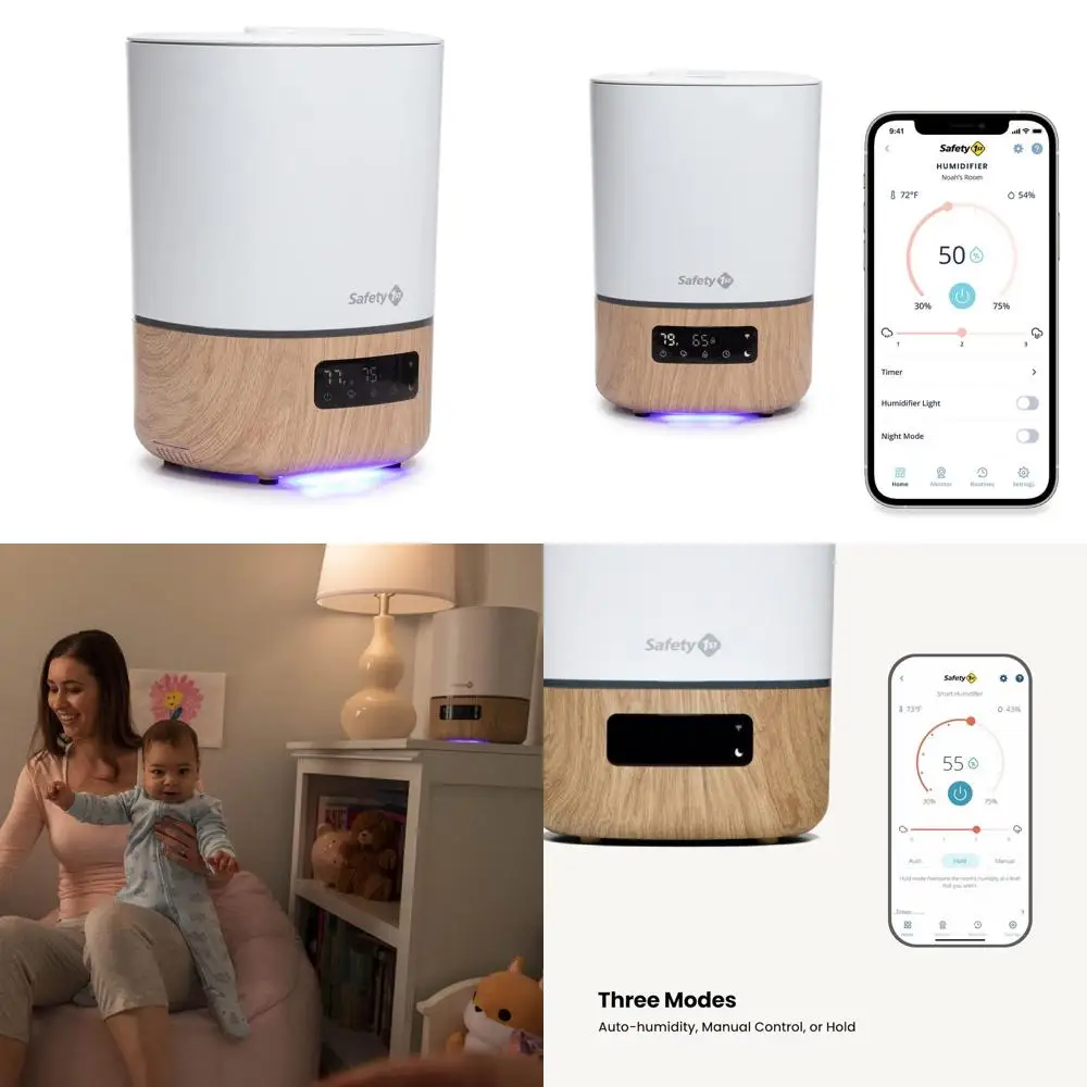 

Увлажнитель воздуха с функцией холодного тумана, 1 галлон, с гигрометром, ночником и бесшумной работой, для детской комнаты, совместим с iOS/Android