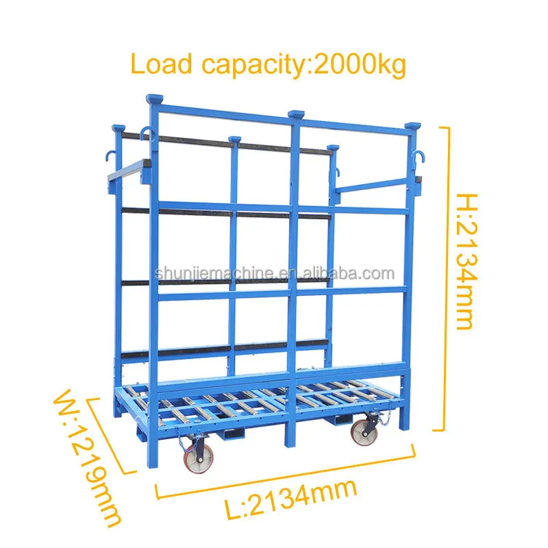 2134mm長さの積み重ね可能な頑丈な仕上げプレート収納ラック（8インチホイール付き）