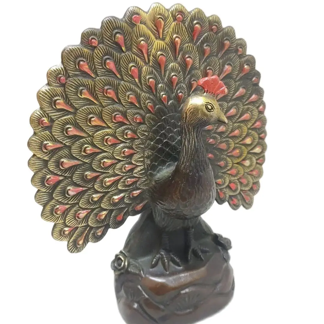 

Excellent Copper Peacock Statue Open Tail Home Office Decoration Signed Bottom Qing Dynasty Manufacture