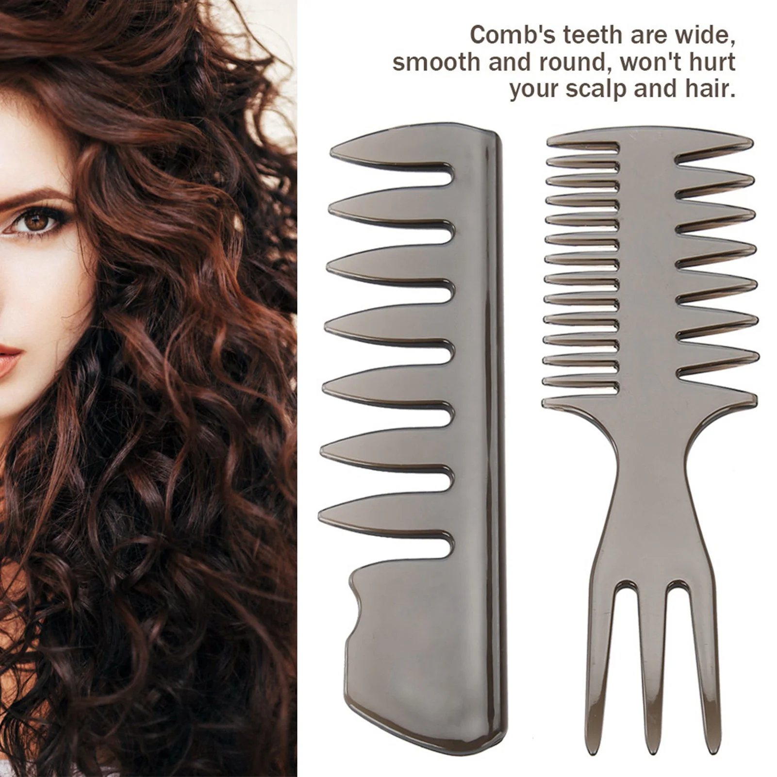Professional Retro Oil Head Comb Wide Tooth Slicked Back Hairstyle Fork Comb Detangling Hair Brush Curly Comb Barber Accessory