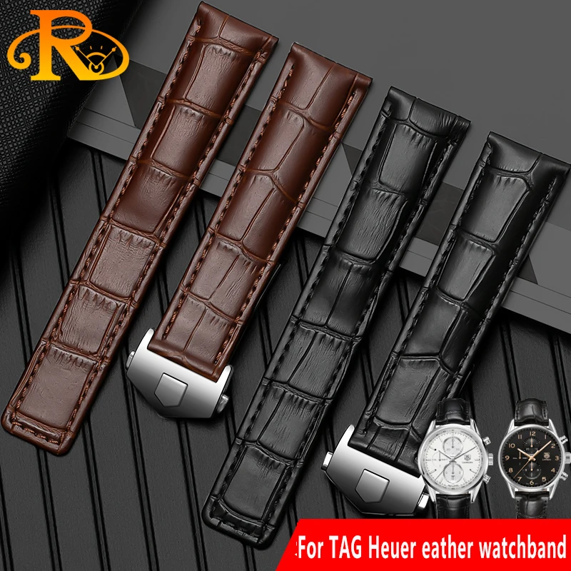 Cow Leather Watch Strap Watchband For TAG Heuer Watches Band Genuine Leather Fold Buckle Minimalist Style 19mm 20mm 22mm