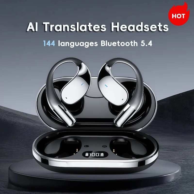Q39Wireless AI auriculares de traducción en tiempo real 140 idiomas traductor de voz instantáneo auriculares gancho para la oreja auriculares con cancelación de ruido