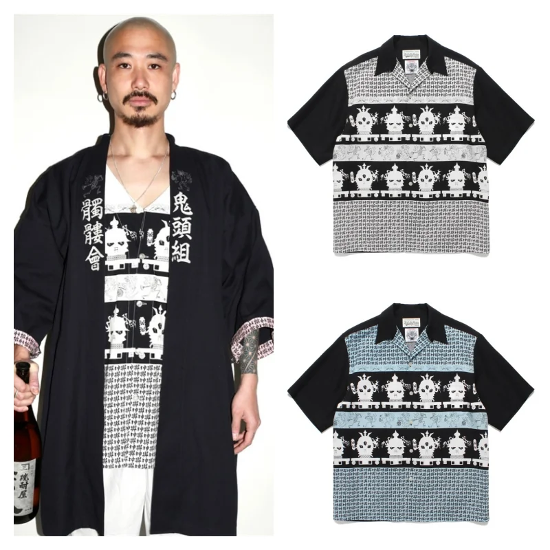 High Street Trend WACKO MARIA High Quality Digital Print Shinkin Square Tengoku Tokyo Hawaii Short Sleeve Shirt Summer Shirt