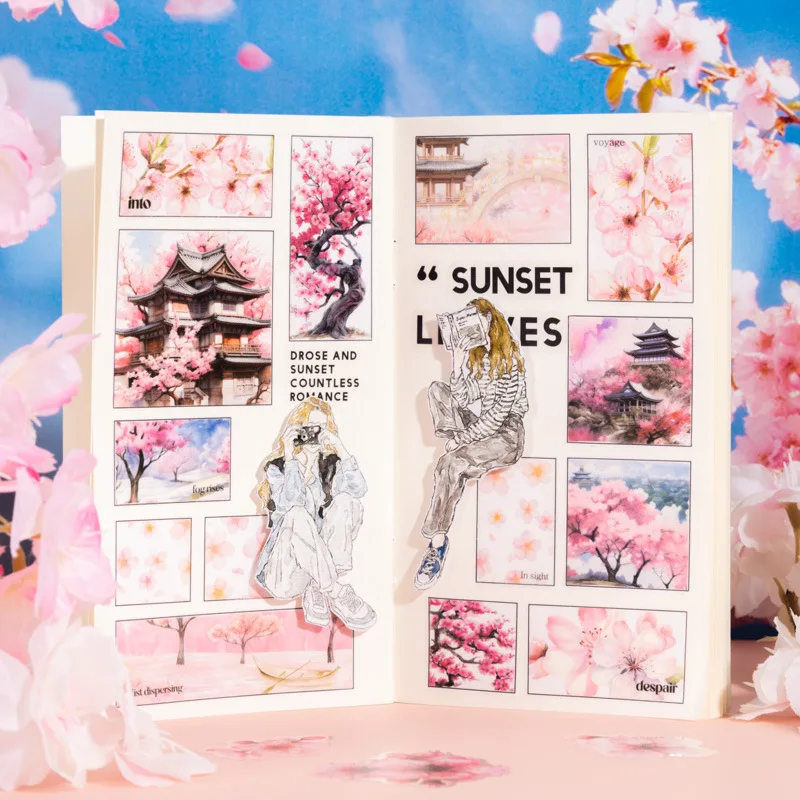 20Sheets Cherry Blossom Sticker Encounter paper Blossom Rain Arts Package Crafts material stickers Crafts Scrapbooking 162*110mm image 3