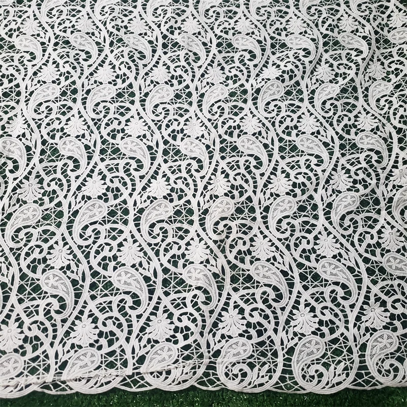 Hot Selas Pure White Guipure Lace Soft Skin Friendly African Eembroidery Cord Fabric for Party Dress NN855_L