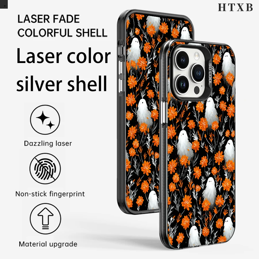 Halloween Geel Bloemen Spook iPhone 17 tot 11 Pro Max Plus