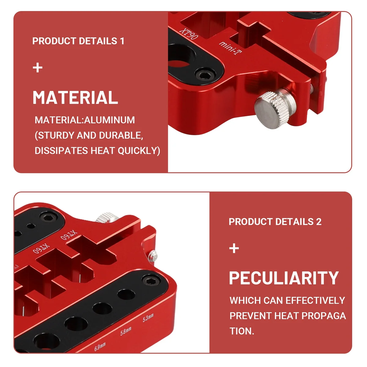 Plantilla de estación aislante de soldadura de soldadura de aluminio con protección térmica de 3,5mm para conector de clavija de plátano XT60 XT90 Deans rojo