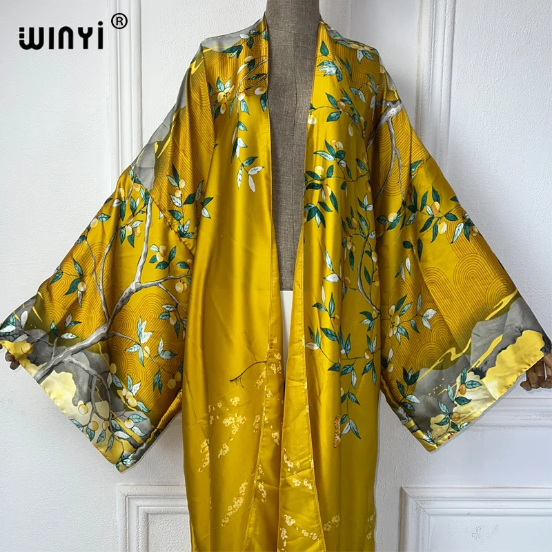 WINYI boho kimono kaftan beachwear Cardigan sexy  evening dress abaya dubai luxury cover-ups beach outfits women party dress