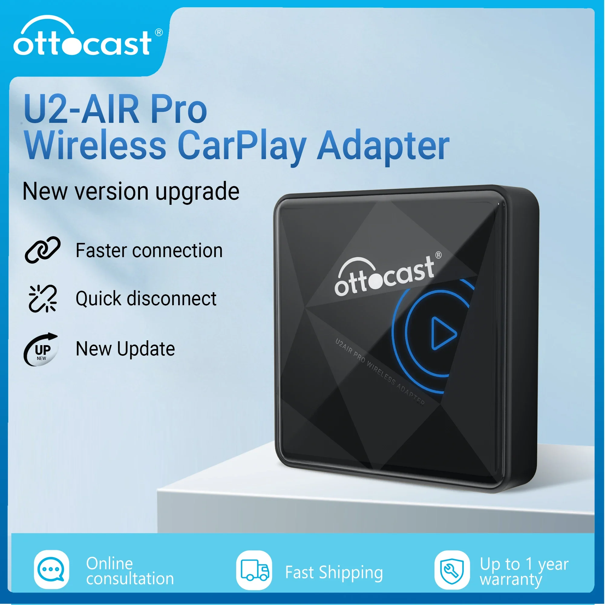 

OTTOCAST U2 Air PRO Wired to Wireless CarPlay Adapter CarPlay Dongle Bluetooth Wifi USB Multimdia Player for Toyota VW Nissan