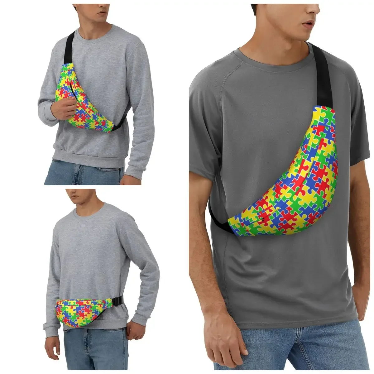 Casual Colorful Puzzle Pieces Autism Awareness Fanny Pack Women Men Sling Crossbody Waist Bag Cycling Phone Money Pouch