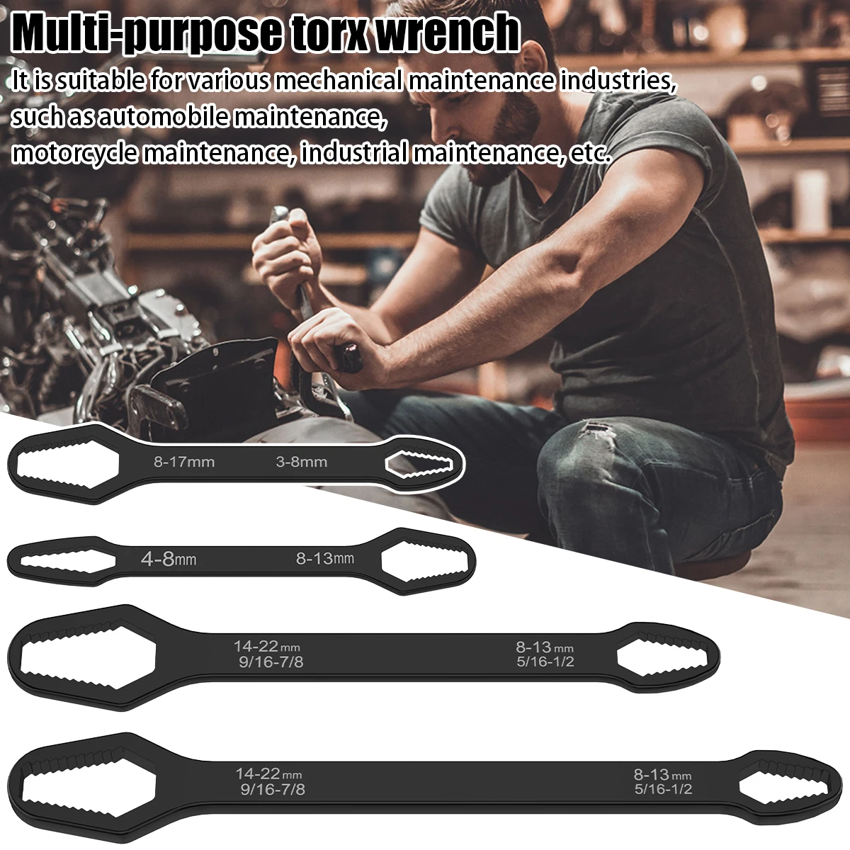 4Pcs Multifunctional Wrench Set Double-head Torx Wrench 5/16inch-7/8inch and 1/8inch-11/16inch Self-tightening Spanner Hand