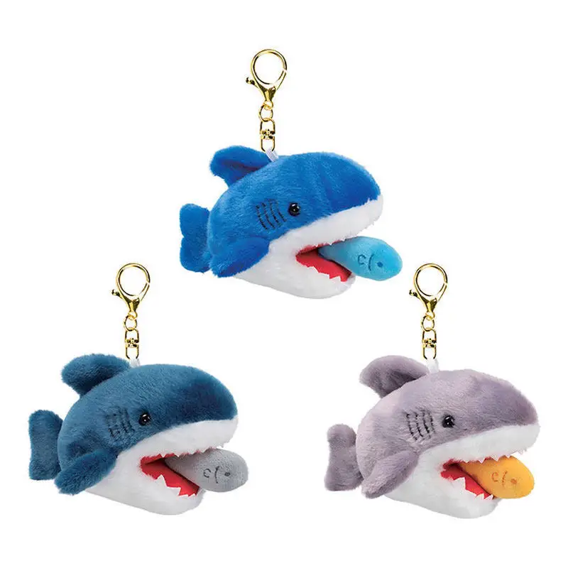 Yell Plush Shark Keychain Pull Rope Vibrating Wagging Tail Fluffy Cute Plush Pendant Bag Key Decor Shark Shape Ornament