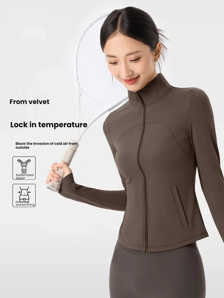

Women's Fleece Lined Zip Up Sports Jacket Winter Warm Workout Tops Fitness Running Yoga Coat