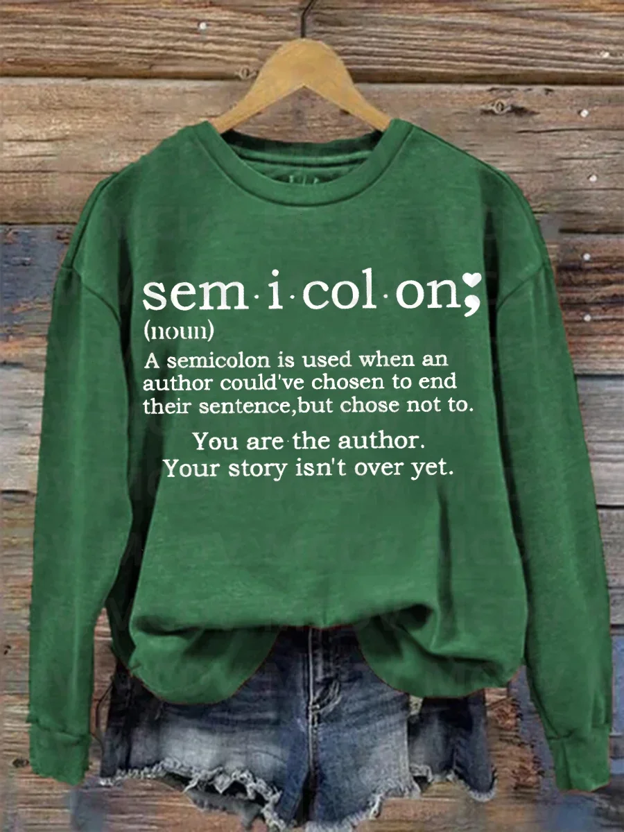 Suicide Prevention Awareness Semicolon Semicolon Print Casual Sweatshirt 3D Printed Women Pullover