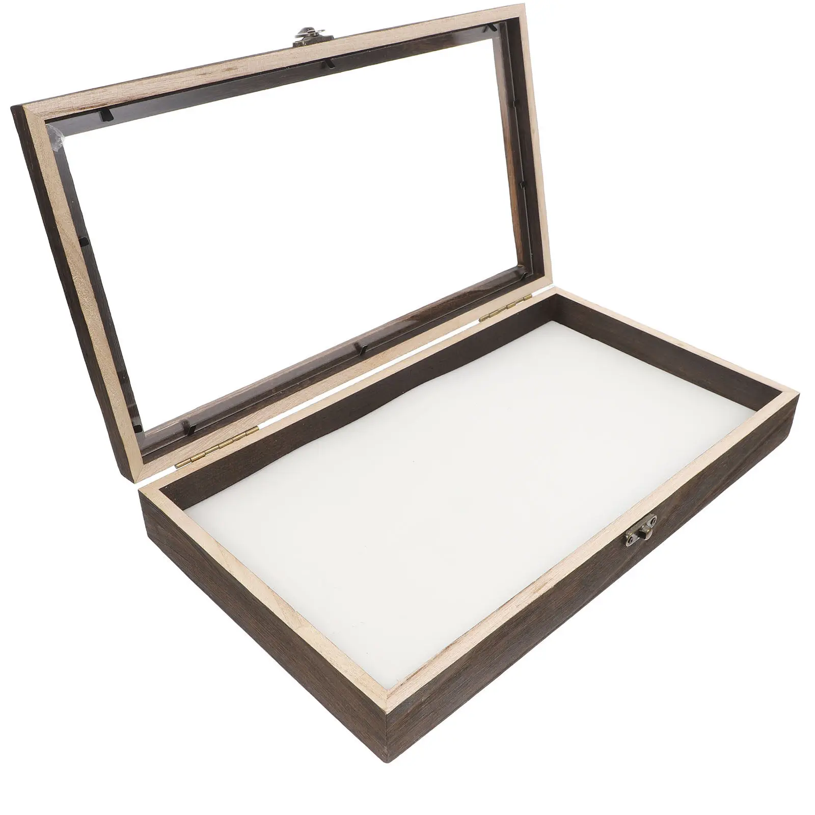 Box Wooden Display Case Clear Top Liner Pine Keepsake Box Specimen Frames Jewelry Storage Tray Home Decor