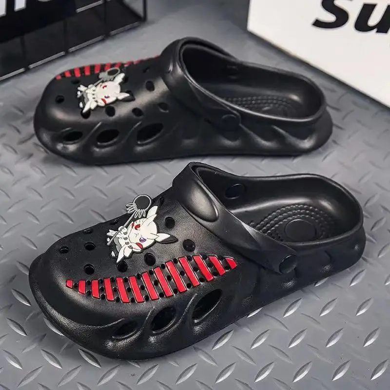 

plus size r‌eal pictures 2025 new summer comfortable cute Pikachu cartoon fashion women girls black white slippers man sandals