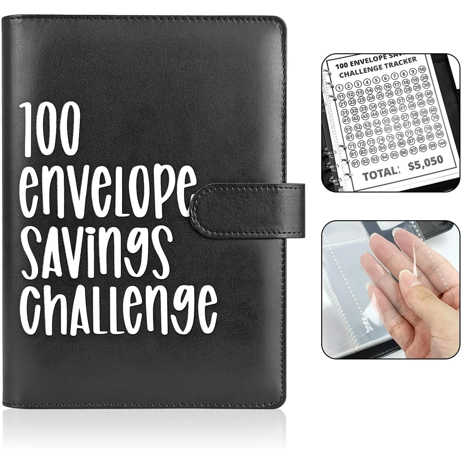 

100 Envelope Challenge Binder Pu Leather 52 Week Money Saving Challenge Budget Binder for Budgeting Planner & Saving Money