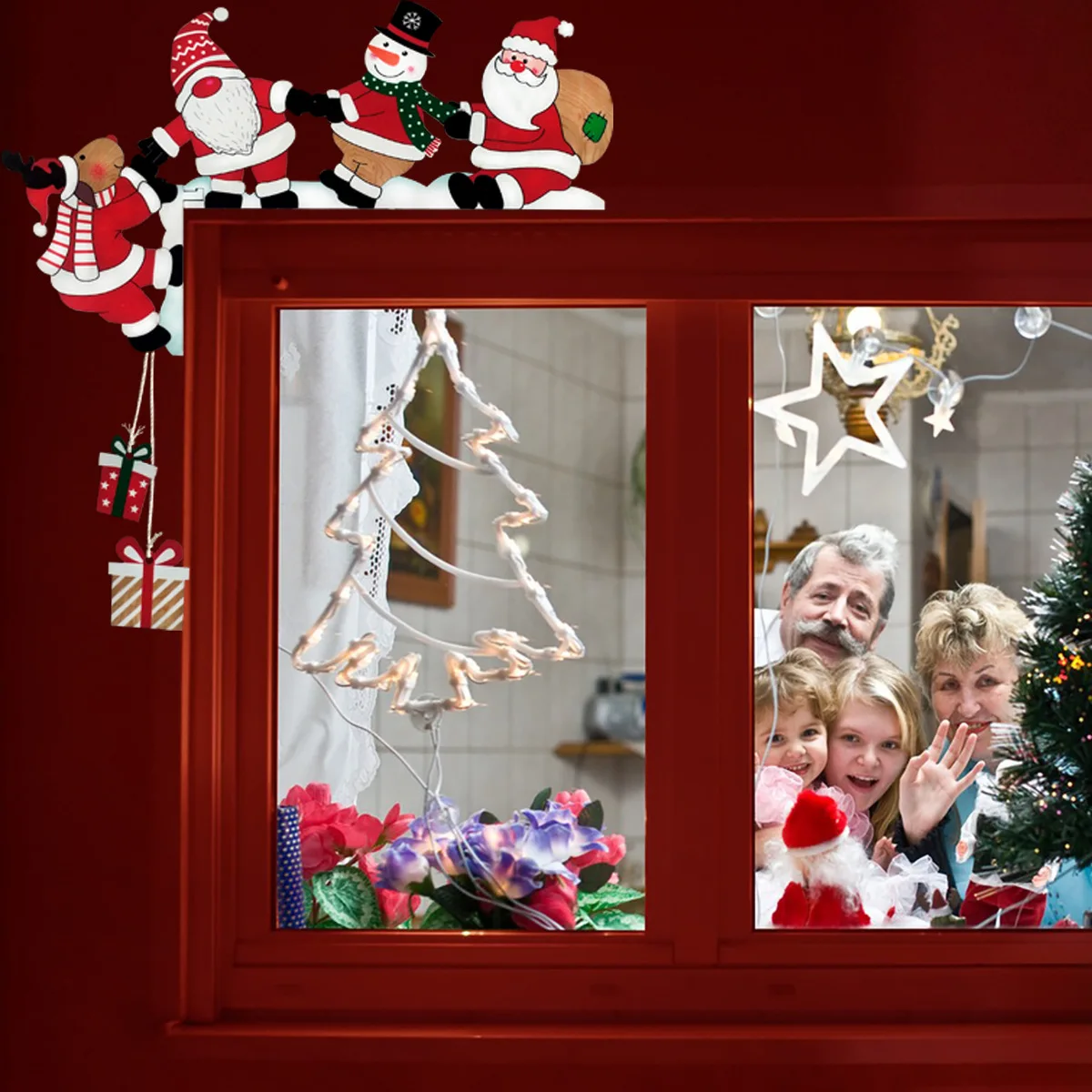 Hot Sale New Santa Door Corner Decor Christmas Cartoon Door Frame Decor Snowman Reindeer Wooden Pendant Party House Decor