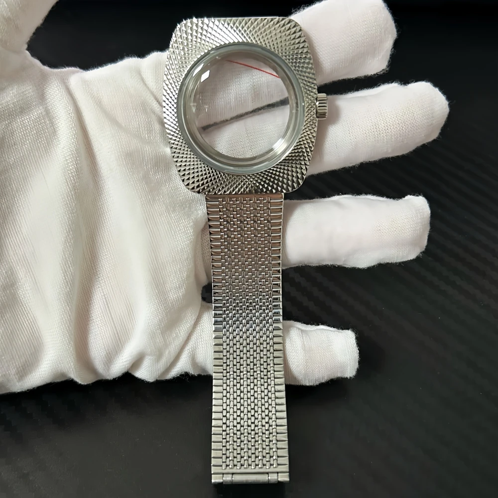New 36.5mm Watch Case+Watch Strap Polished Bird\'s Nest Design Watch Case Modification Parts for NH35/ NH36/7S Movement