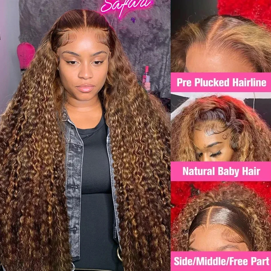 28 بوصة 13x4 أومبير تسليط الضوء على الدانتيل الجبهة خصلات الشعر المستعار الإنسان 5x5 ارتداء والذهاب غلوليس إغلاق موجة عميقة شعر مستعار أمامي 250% الكثافة