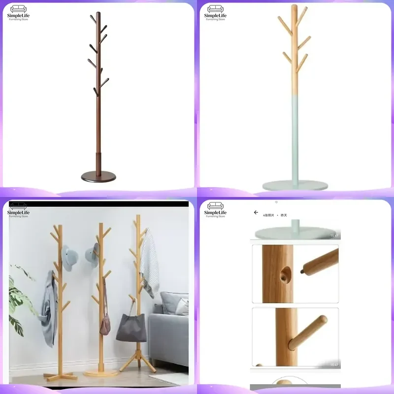 Modern Iron Wood Coat Rack Floor Standing Hall Tree with Hooks Multi-functional Entrance Hat Stand Durable Bedroom Furniture